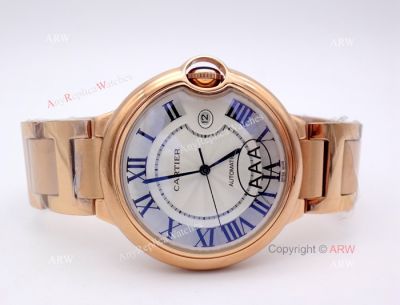 Replica Cartier Ballon Bleu Watch Rose Gold Silver Face 42mm Men 